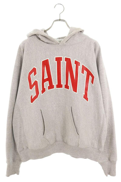 Saint Michael Logo Print Pullover Hoodie Gray Size L