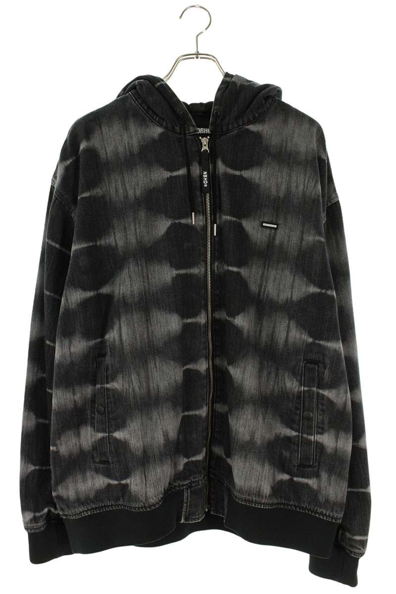 Neighborhood Tie Dye Denim Zip Up Hoodie Black Size L