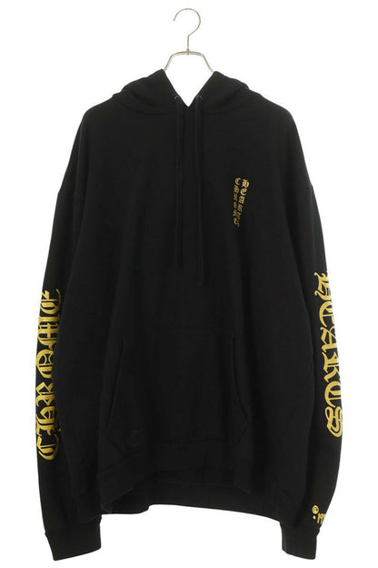 Chrome Hearts Logo Print Pullover Hoodie Black x Gold Size XXL