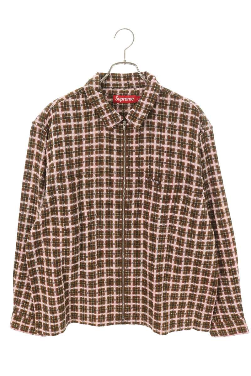 Supreme 25AW Metallic Plaid Zip Up Shirt Brown x Pink Size XL