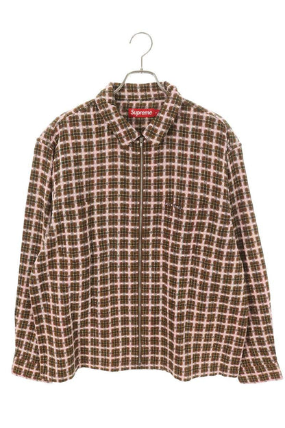 Supreme 25AW Metallic Plaid Zip Up Shirt Brown x Pink Size XL