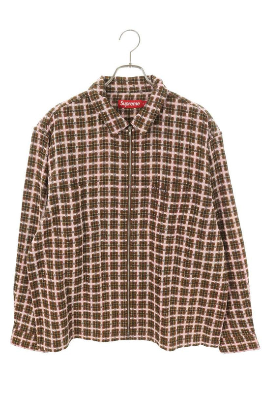 Supreme 25AW Metallic Plaid Zip Up Shirt Brown x Pink Size XL