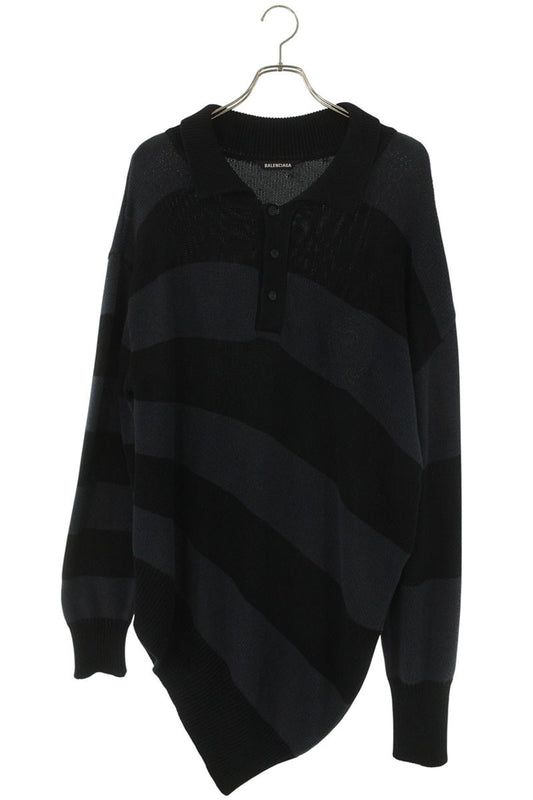 Balenciaga Polo Striped Cotton Knit Sweater Black Size XS