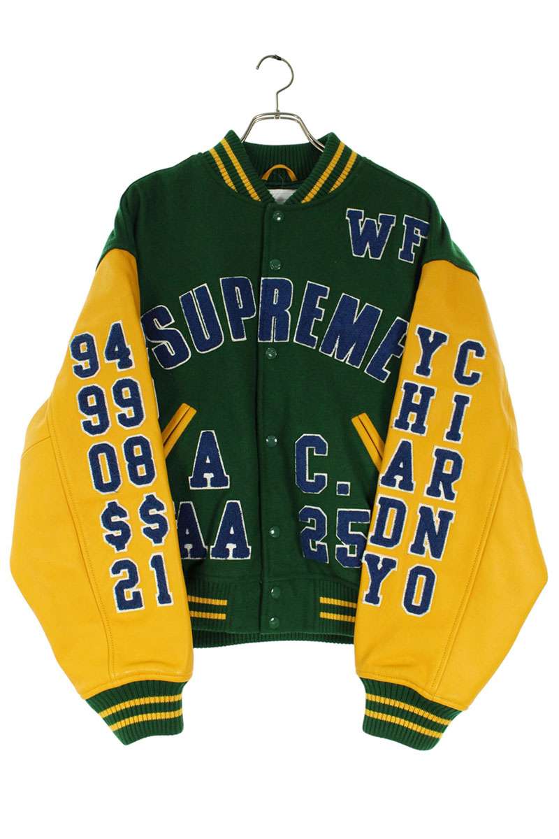 Supreme 25SS Praises Varsity Jacket Logo Patchwork Blouson Green x Yellow Size M
