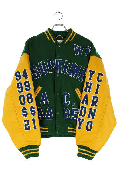 Supreme 25SS Praises Varsity Jacket Logo Patchwork Blouson Green x Yellow Size M
