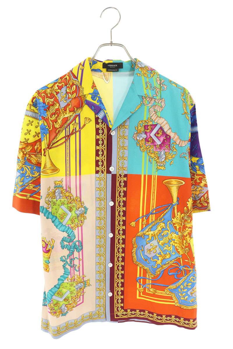 Versace Cotton Silk Short Sleeve Shirt Multi Size S