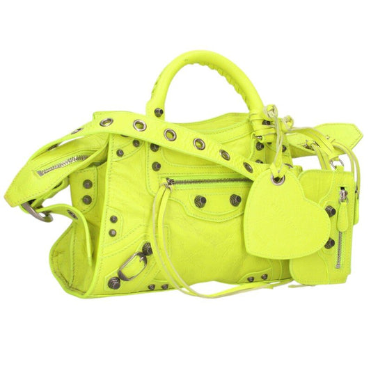 Balenciaga XS 2way Leather Handbag Yellow One Size