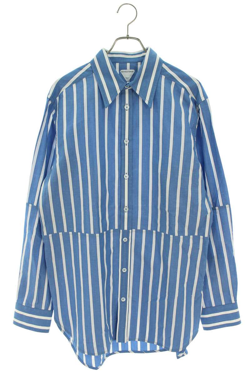 Bottega Veneta 23AW Cotton Striped Long Sleeve Shirt Blue x White Size 46