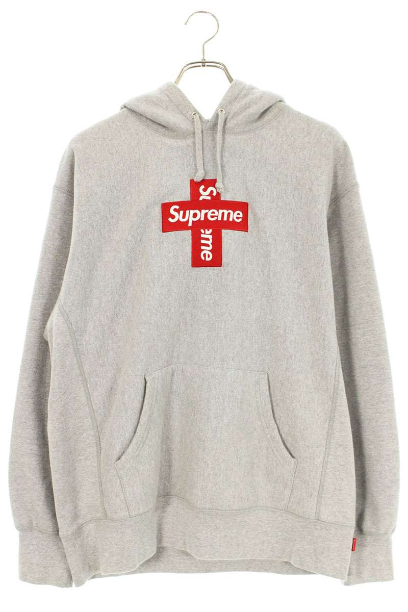 Supreme 20AW Cross Box Logo Hooded Sweatshirt Gray Size M