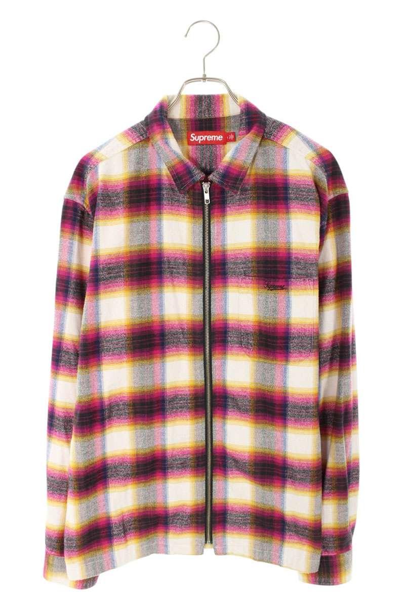 Supreme 24SS Shadow Plaid Flannel Zip Up Shirt Size L