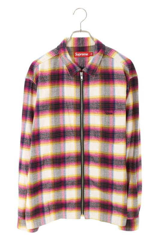 Supreme 24SS Shadow Plaid Flannel Zip Up Shirt Size L