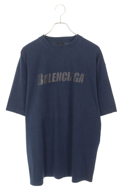 BALENCIAGA Destroyed Logo Print T-shirt Blue Size XXS