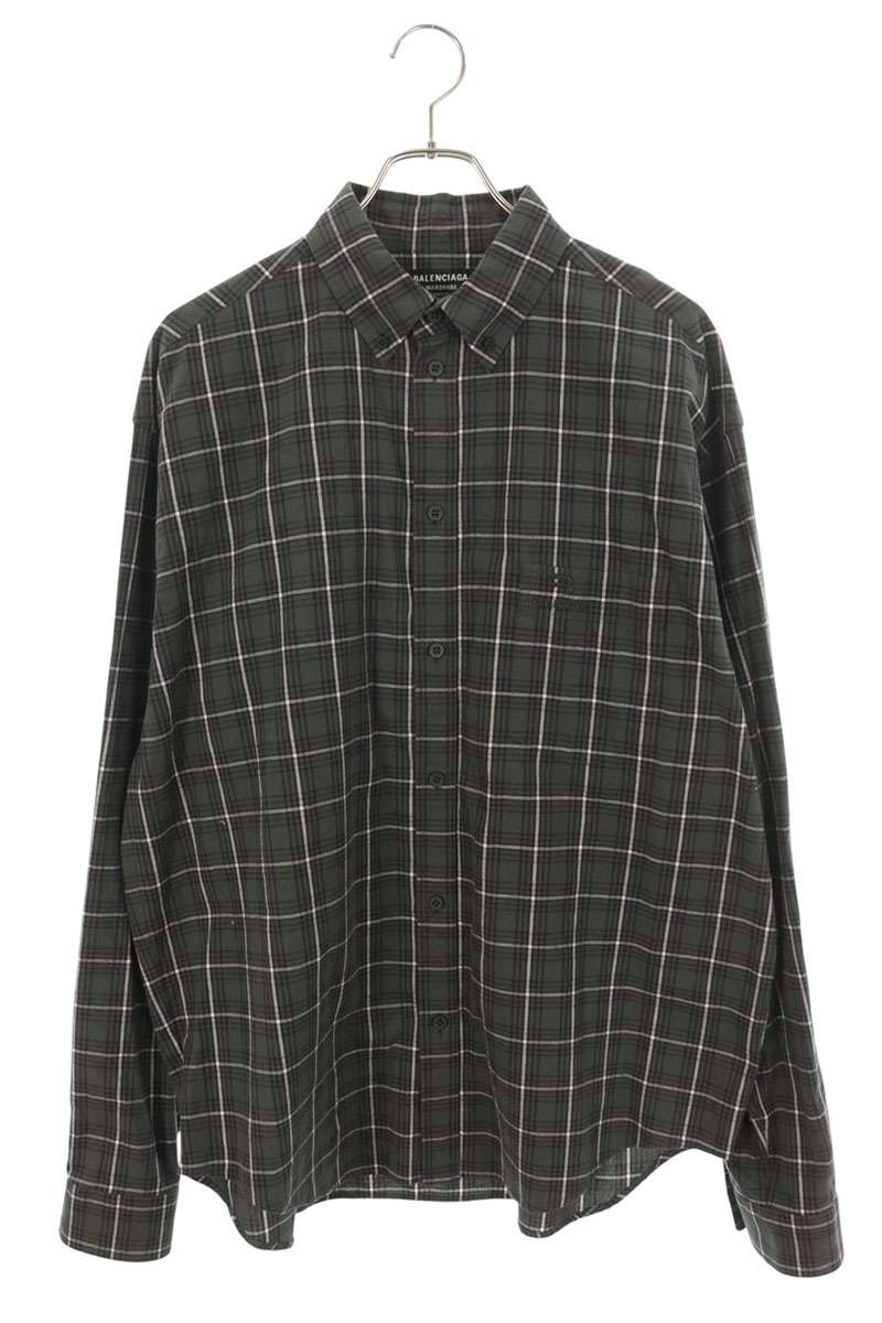 Balenciaga Logo Embroidered Long Sleeve Shirt Green Size XS