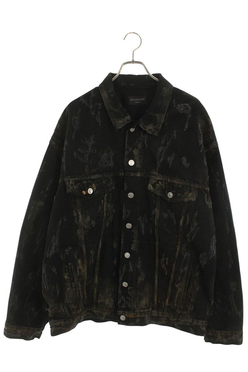 BALENCIAGA Destroyed Oversized Denim Jacket Black Size S