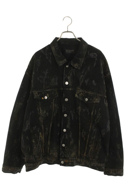 BALENCIAGA Destroyed Oversized Denim Jacket Black Size S