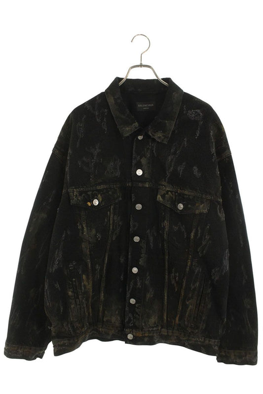 BALENCIAGA Destroyed Oversized Denim Jacket Black Size S