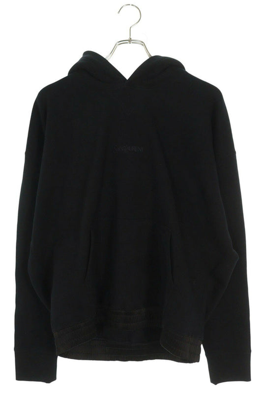 Saint Laurent Paris Logo Embroidered Hoodie Black Size L