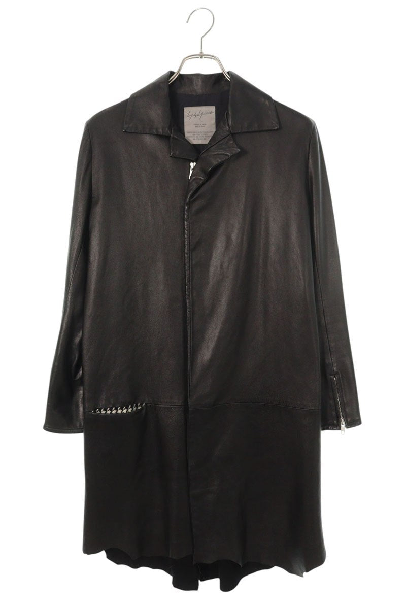 YOHJI YAMAMOTO POUR HOMME Zip Up Leather Coat Black Size 1