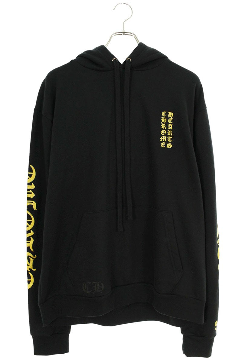 Chrome Hearts Logo Print Pullover Hoodie Black x Gold Size M