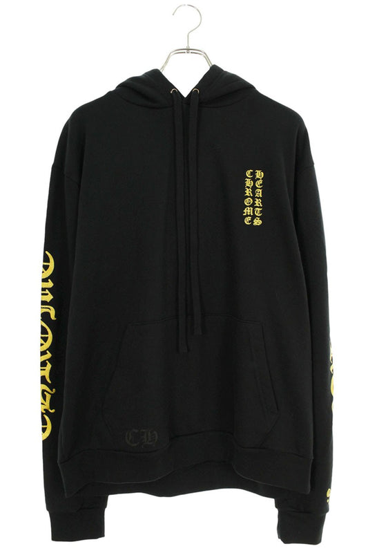 Chrome Hearts Logo Print Pullover Hoodie Black x Gold Size M