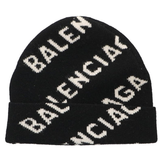 Balenciaga Logo All-Over Print Wool Beanie Black Size ONE SIZE