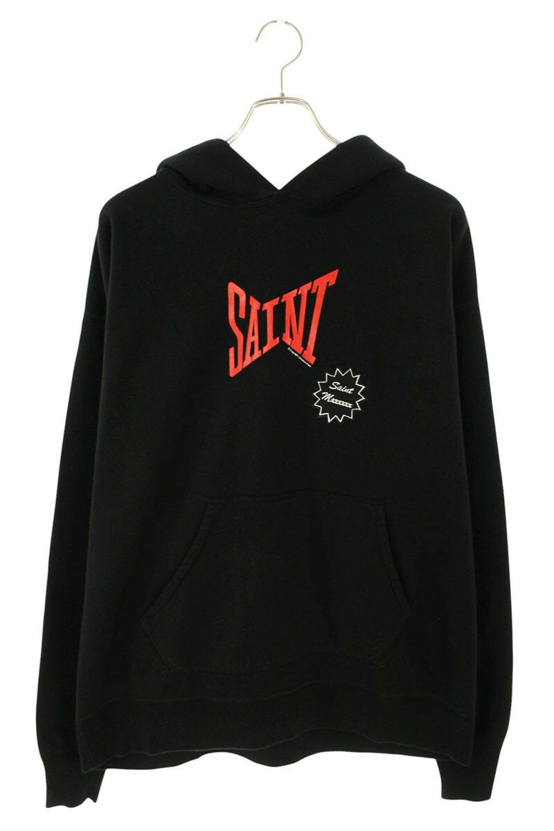 Saint Michael Logo Print Pullover Hoodie Black Size XL