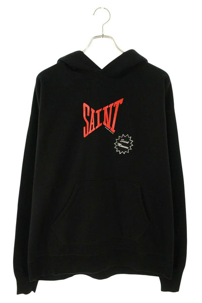 Saint Michael Logo Print Pullover Hoodie Black Size XL