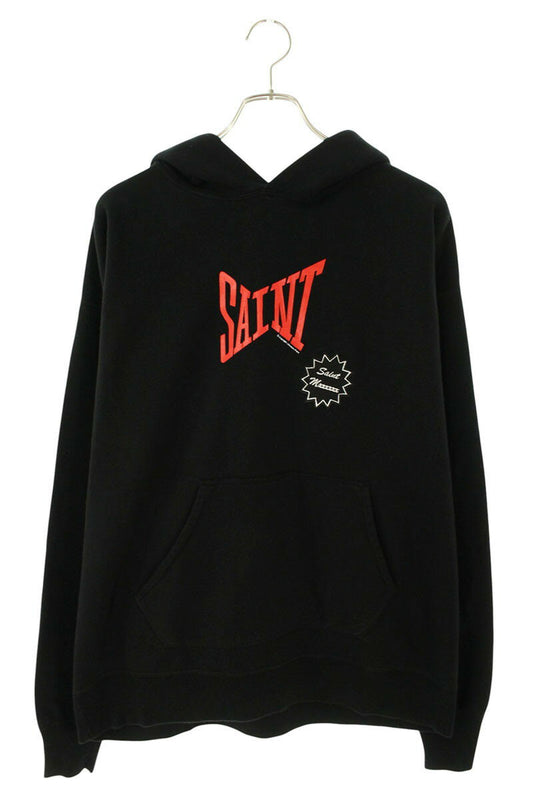 Saint Michael Logo Print Pullover Hoodie Black Size XL