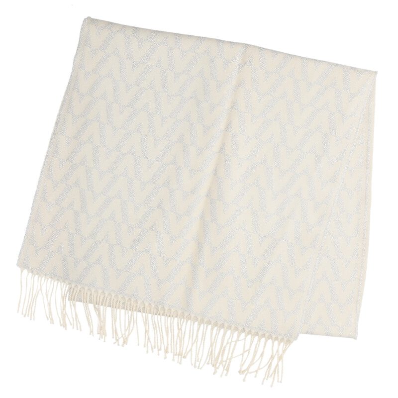 Valentino CM Logo Cashmere Scarf White