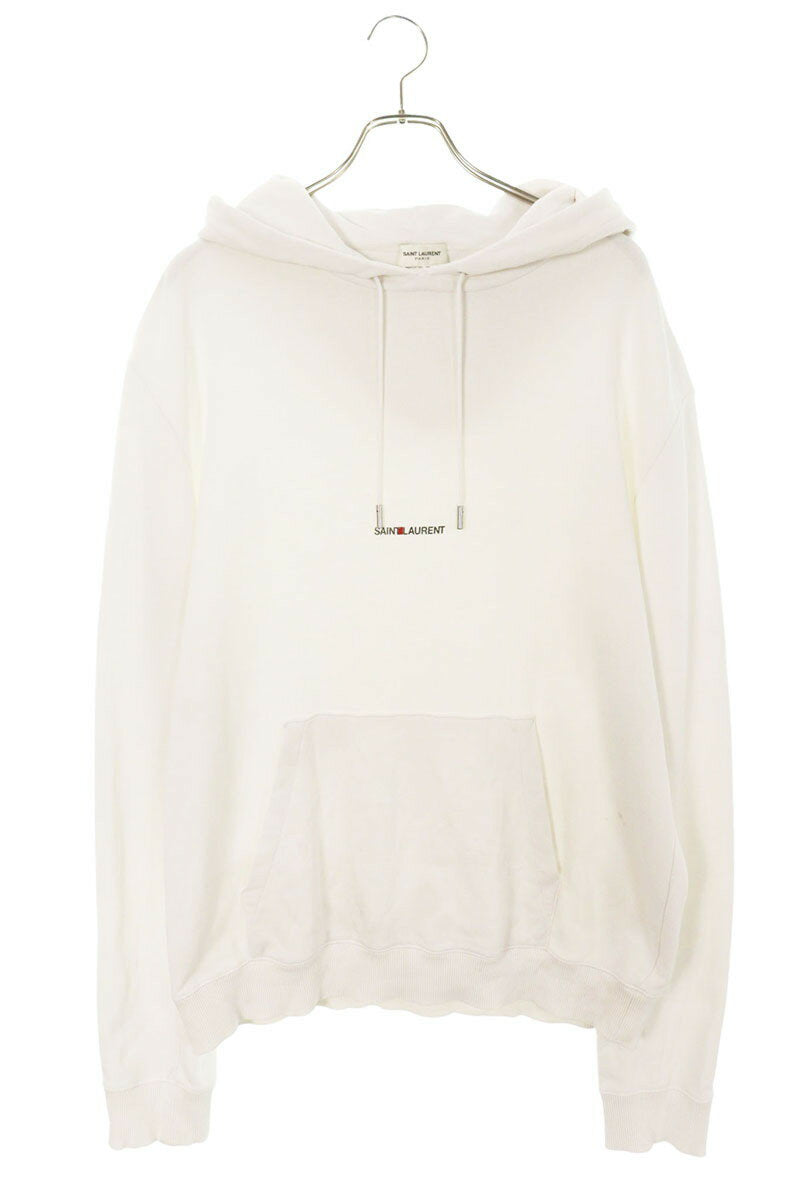 Saint Laurent Paris Logo Print Pullover Hoodie White Size L