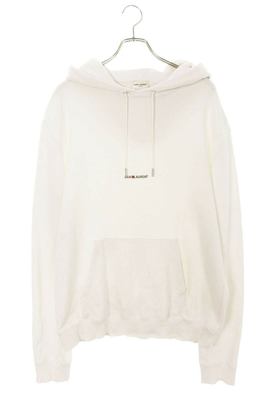 Saint Laurent Paris Logo Print Pullover Hoodie White Size L