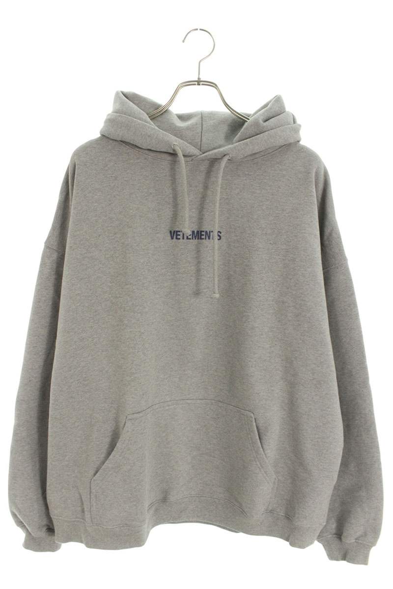 Vetements Logo Embroidered Pullover Hoodie Gray Size M