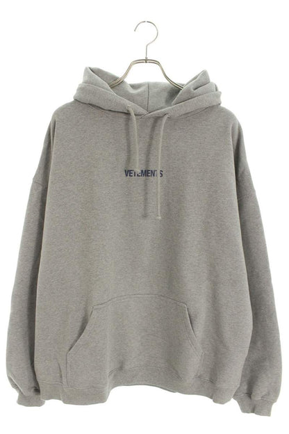 Vetements Logo Embroidered Pullover Hoodie Gray Size M