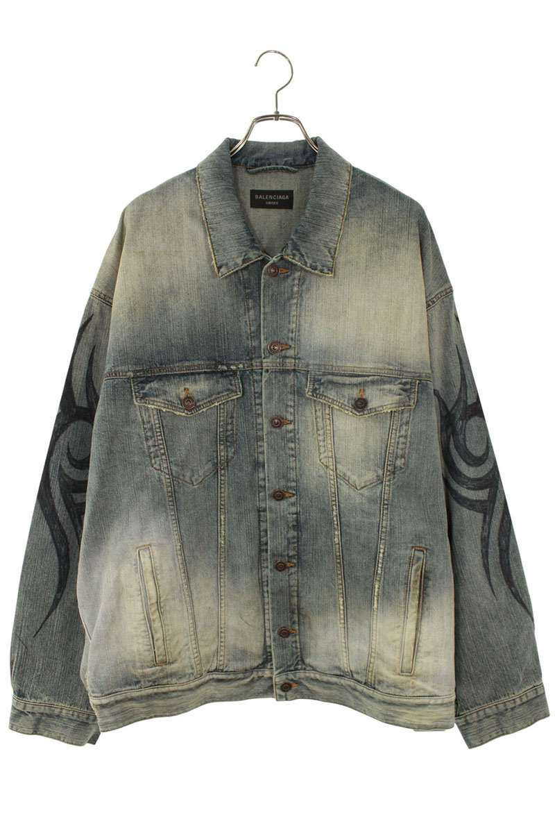 BALENCIAGA Y2K Tribal Denim Jacket Indigo Size S