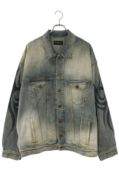 BALENCIAGA Y2K Tribal Denim Jacket Indigo Size S