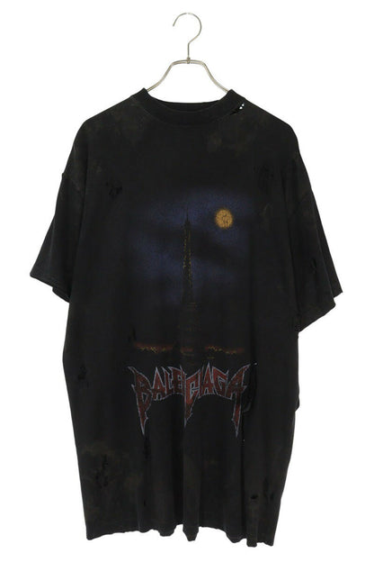 BALENCIAGA Paris Moon Distressed Oversized Tee Black Size S