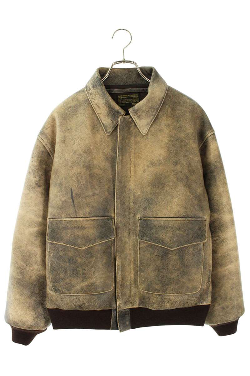 Saint Michael Vintage Print Leather Jacket Brown Size S