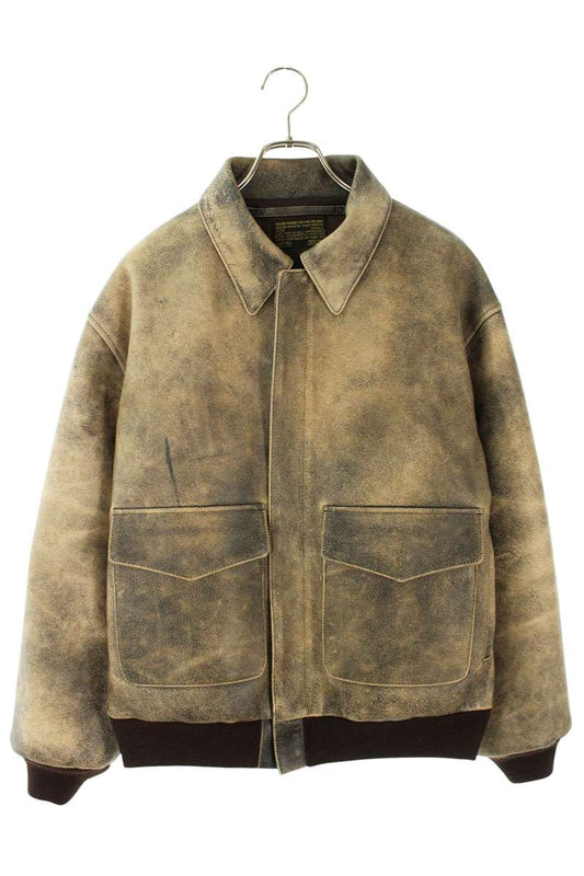 Saint Michael Vintage Print Leather Jacket Brown Size S