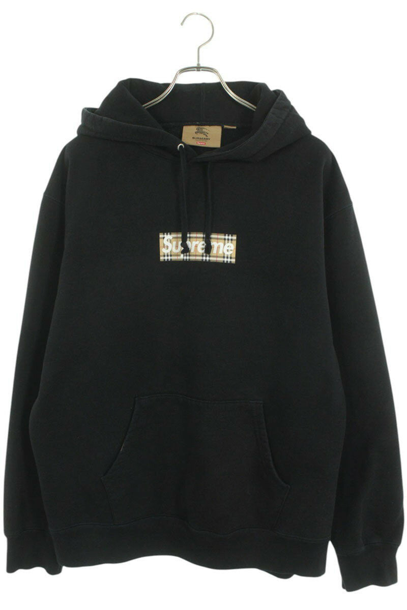 SUPREME x Burberry 22SS Burberry Box Logo Hooded Sweatshirt Black Size L