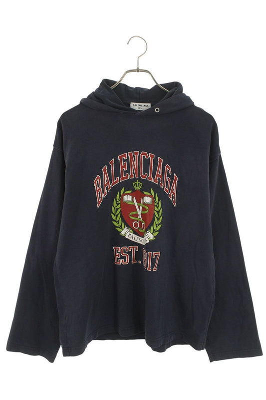 Vintage Balenciaga Tops - BALENCIAGA Print Distressed College Pullover Hoodie Blue Size S - Authentic Archive