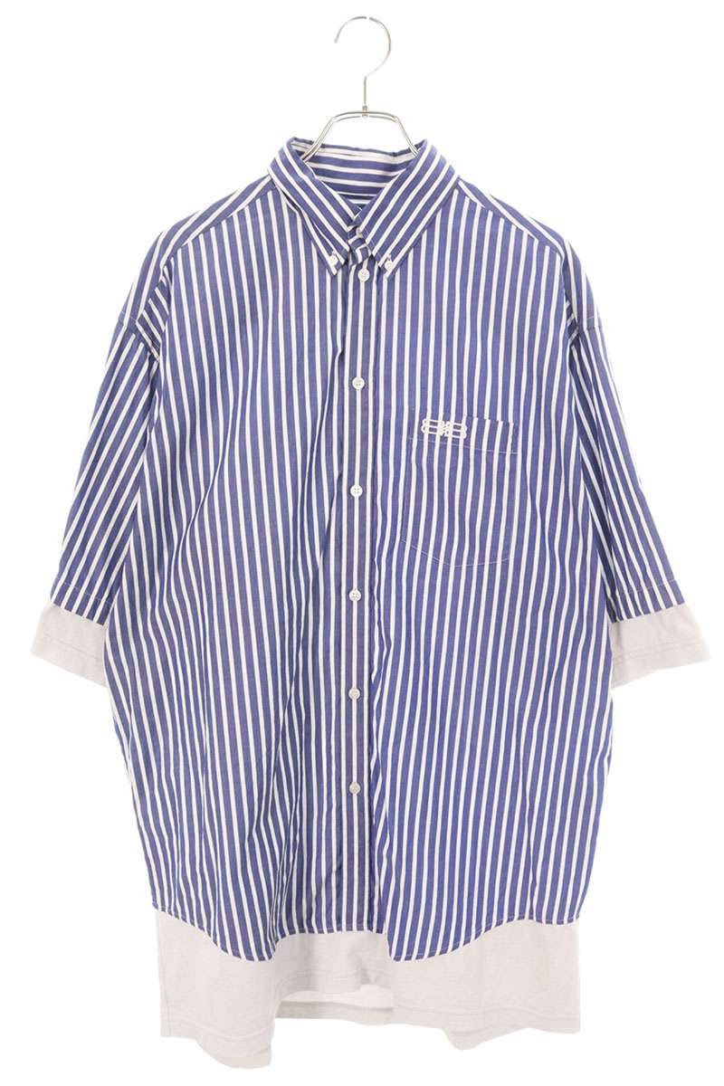 Balenciaga Logo Embroidered Striped T-Shirt Blue x White Size XS
