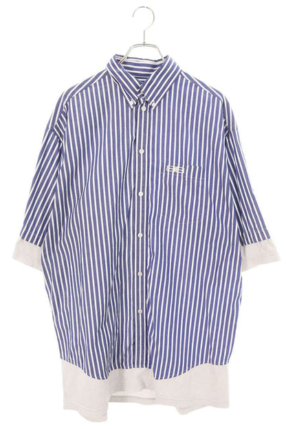 Balenciaga Logo Embroidered Striped T-Shirt Blue x White Size XS