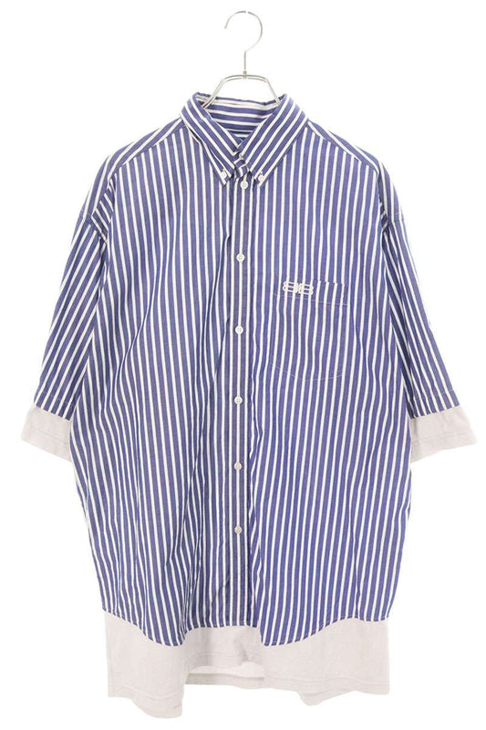 Balenciaga Logo Embroidered Striped T-Shirt Blue x White Size XS