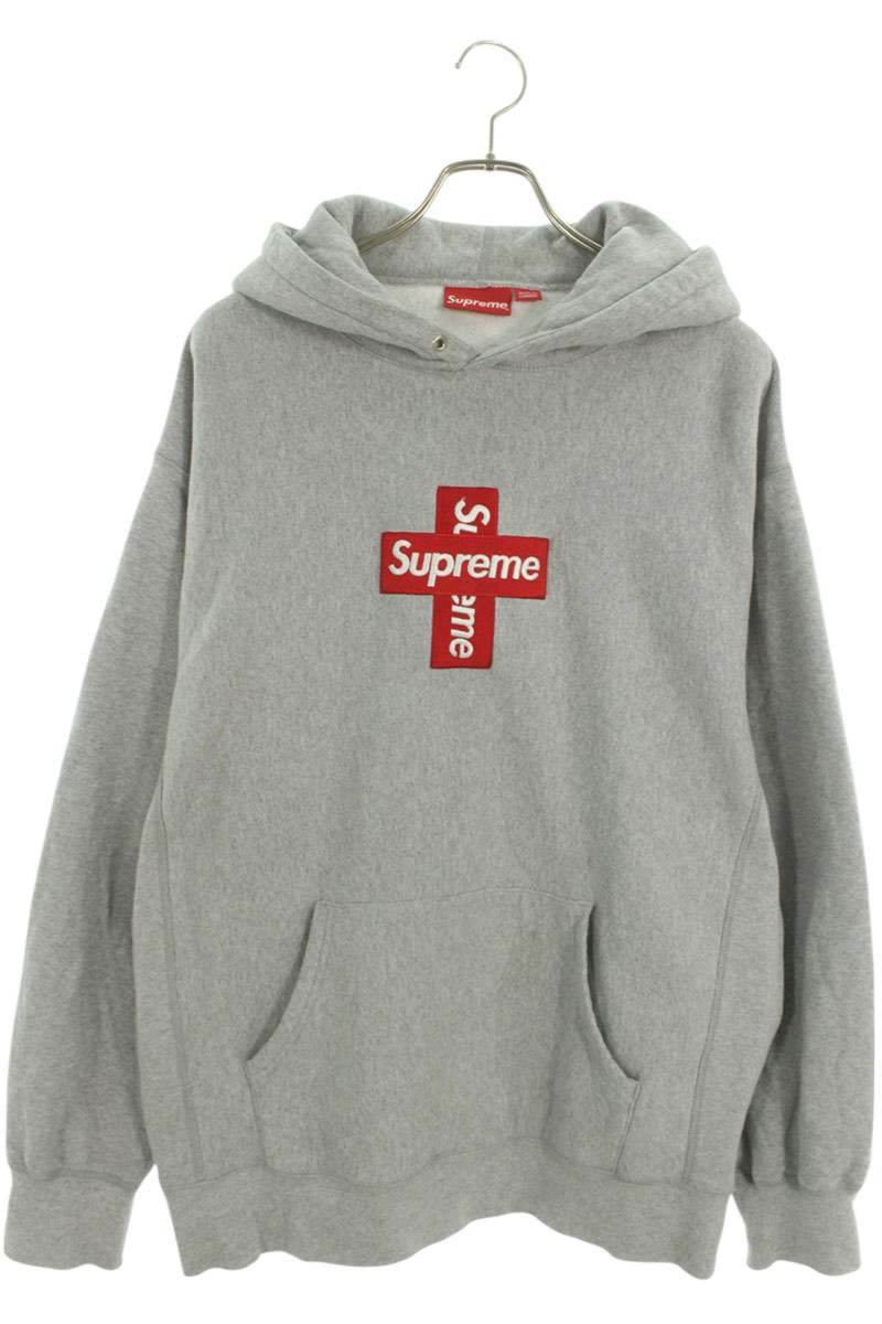 Supreme Cross Box Logo Hooded Sweatshirt Gray Size XL