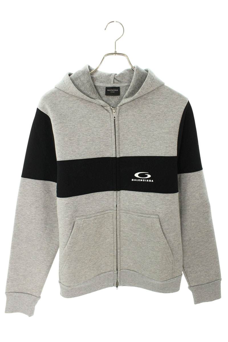 BALENCIAGA Bicolor Zip-Up Hoodie Gray/Black Size L