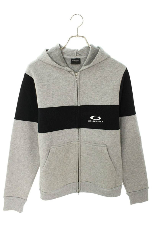 BALENCIAGA Bicolor Zip-Up Hoodie Gray/Black Size L