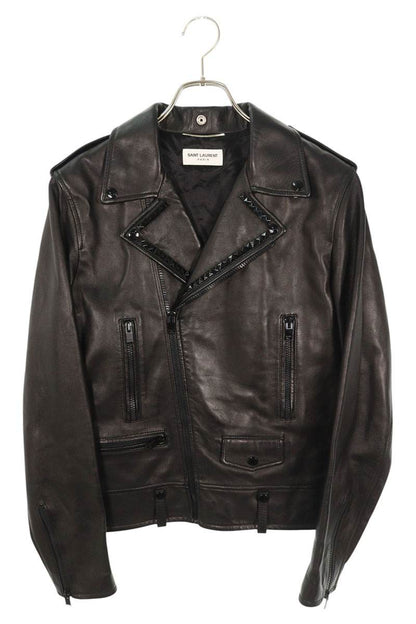 Saint Laurent Paris Stud Classic Leather Jacket Black Size M