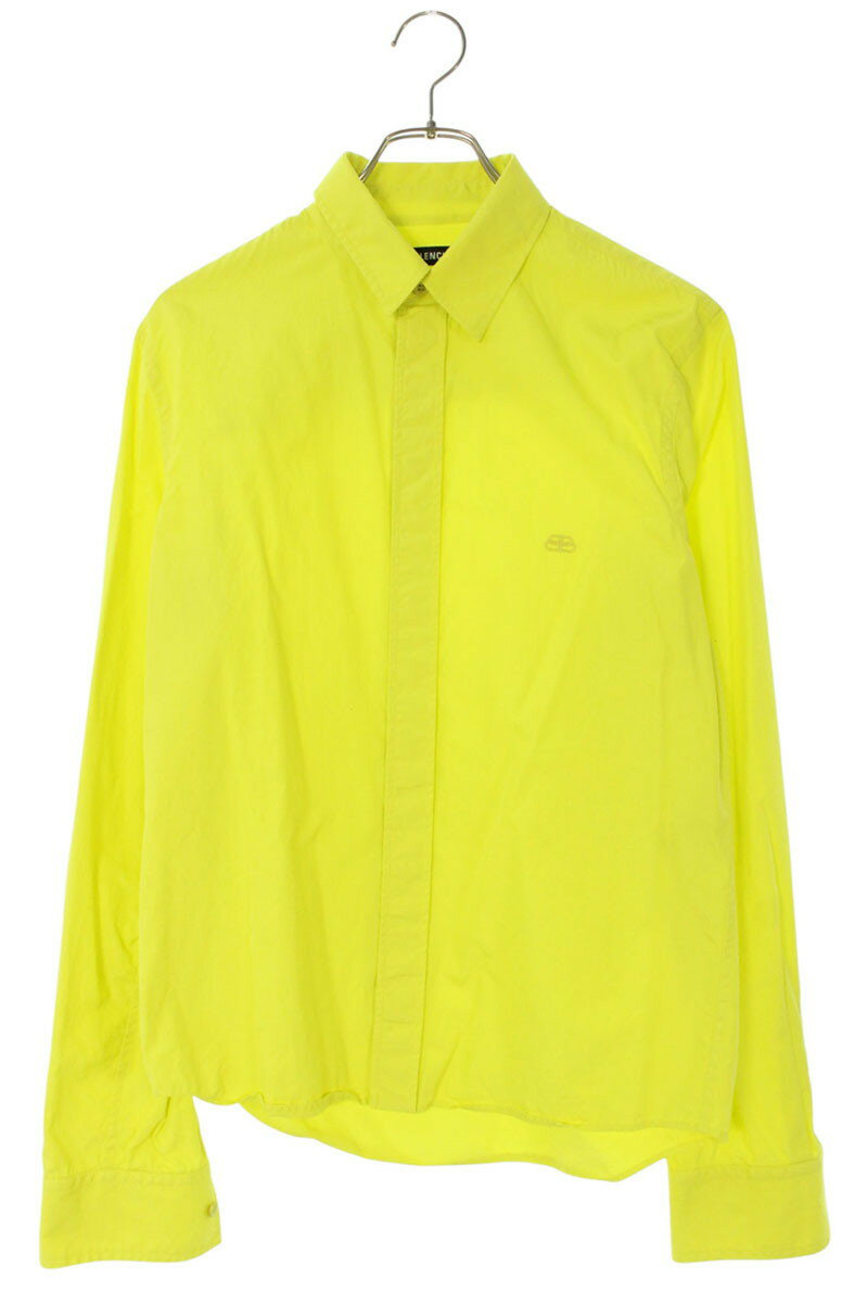 BALENCIAGA BB Logo Embroidered Long Sleeve Shirt Yellow Size XS