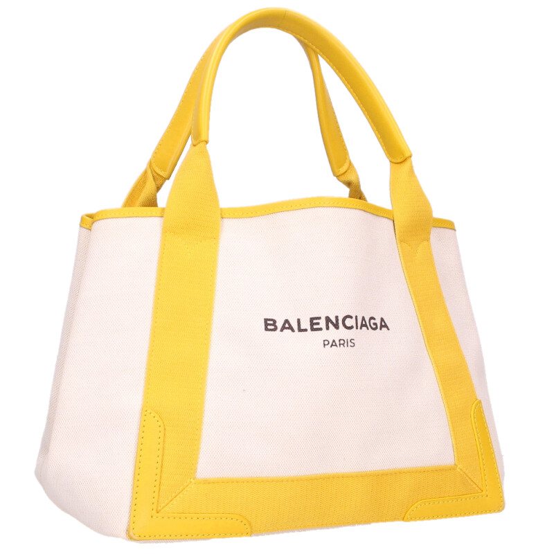Balenciaga Navy Canvas calfskin handbag White x Yellow One Size