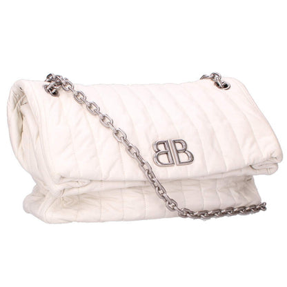 Balenciaga Monaco BB Logo Chain Shoulder Bag White One Size